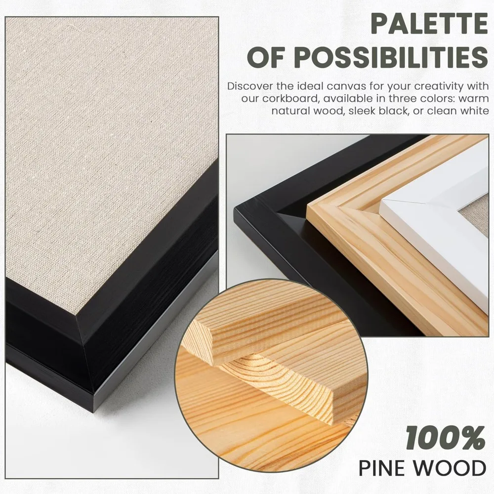 لوحة إعلانات من الفلين مقاس 30 × 20 بوصة مع غطاء من الكتان، لوحة إبر جدارية بإطار خشبي لديكور المنزل والمكتب والمدرسة #2