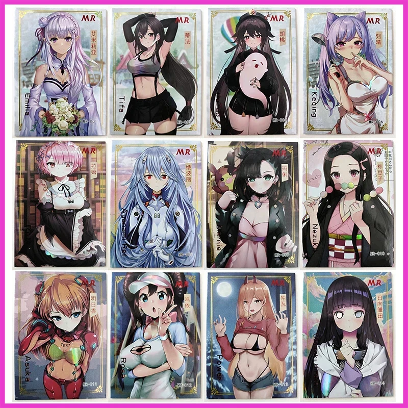 

Anime Goddess Story Rare MR Refractive Flash Cards Emilia Tifa Keqing Ram Marnie Toys for boys Collectible Cards Birthday Gifts