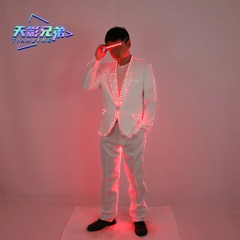 LED luminous white clothing evening party colorful glasses stage DJ atmosphere set Halloween fluorescent clothing tailcoat