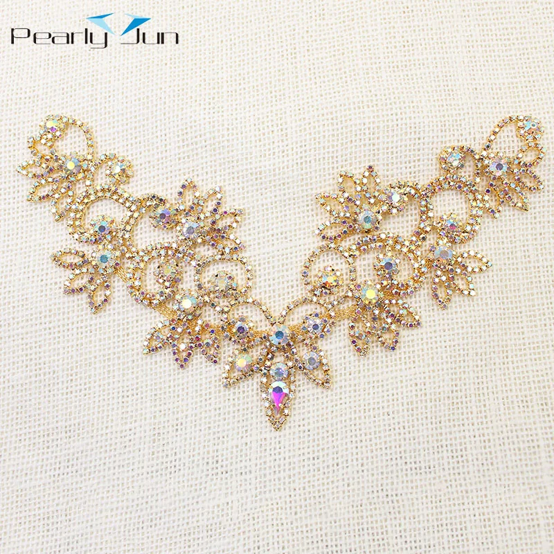 1 Pcs 20cm*14cm Collar Crystal AB Color Neckline Patch DIY Decoration Sew on Wedding Dress Accessories Rhinestone Applique YL012