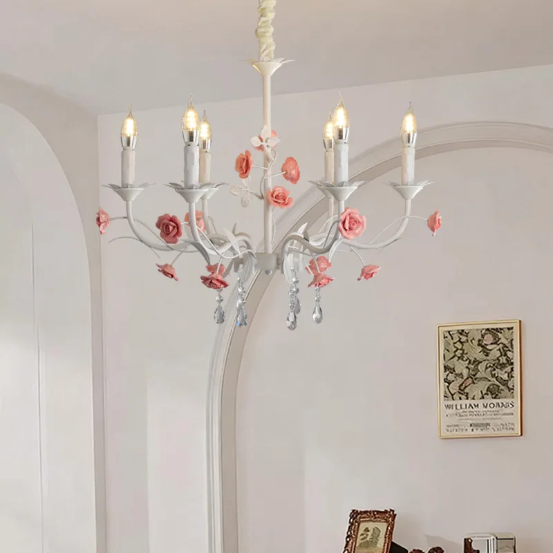 Pastoral rose bedroom chandelier French living room children's room flowers and plants warm American retro princess wind fresh