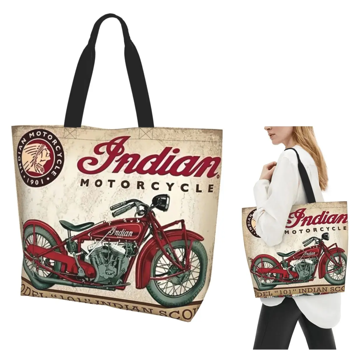 

Мотоциклетная сумка Old Indians Never Die для покупок, парусиновая сумка на плечо большой вместимости, продуктовая сумка для покупок для женщин
