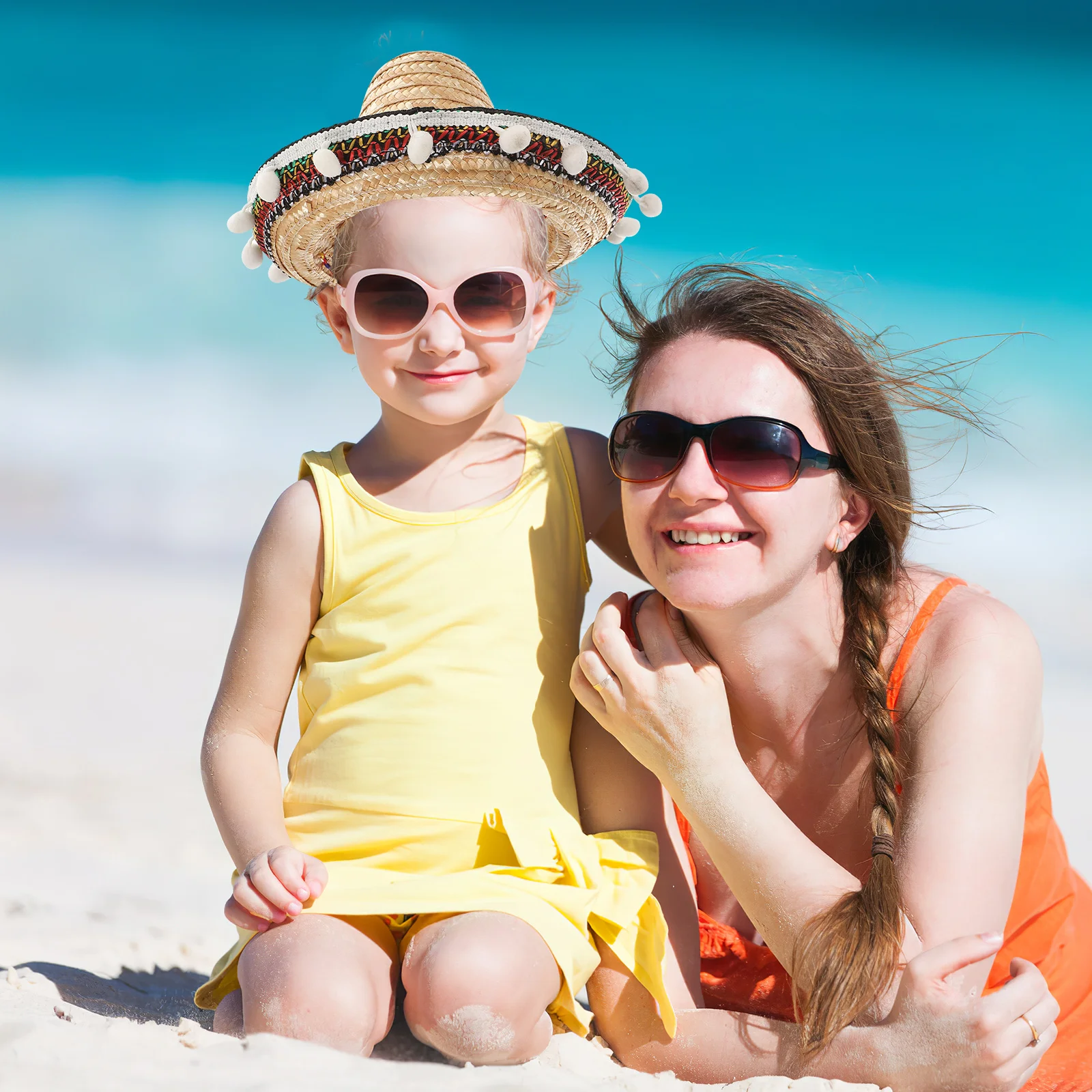 

Pompom Mexican Straw Hat Grass Color 20cm Summer Beach Vacation Sun Protection Hawaiian Style Dressing Up Prop Attractive Gift