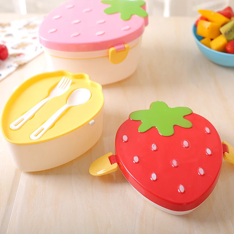 2 Layer Bowl Strawberry Shape Lunch Box 500ml Double Storage Bento Boxs Food Fruit Cute Microwave Tableware Bowl for Kids School