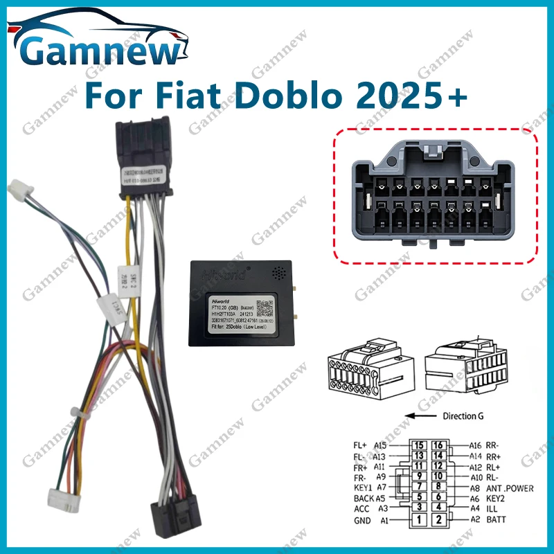 Gamnew Car 16pin Wiring Harness Adapter Canbus Box Android Radio Power Cable For Fiat Doblo 2025+ Low End