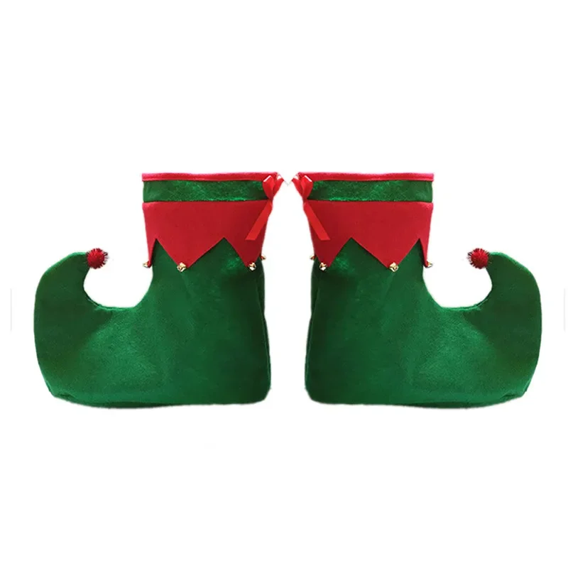 One Pair Adult Wearable Elf Boots for Adult Pom Pixie Elf Shoes Christmas Party Red Green Fancy Dress Costume Accessory