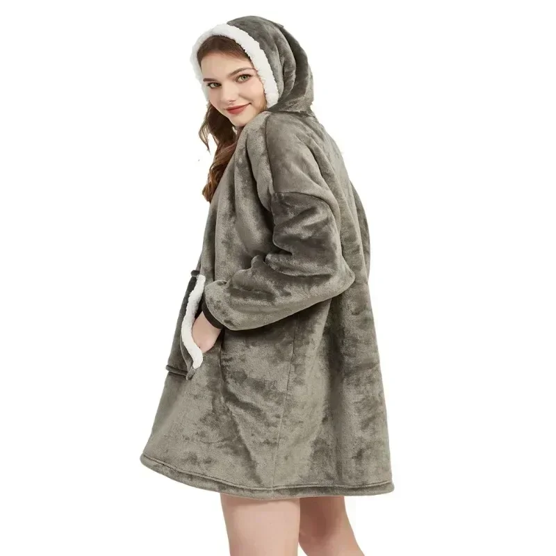 Winter Hoodies Sweatshirt Frauen Männer Pullover Fleece Riesen TV Übergroße Decke mit Ärmeln Robe Tragbare Decken – Detail 12