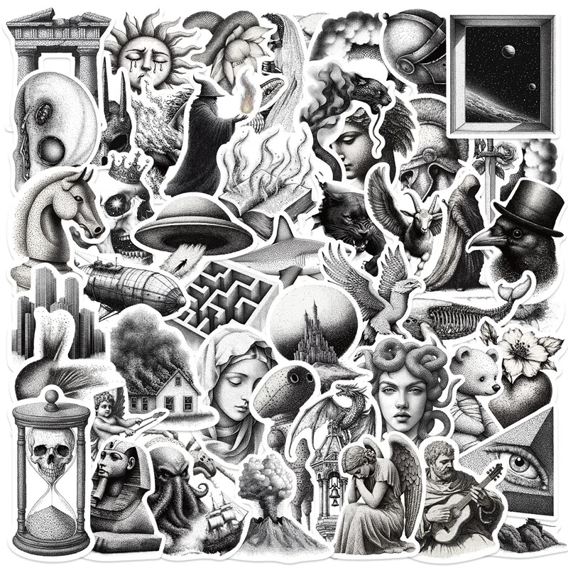 

10/30/50PCS Vintage Pencil Drawing Sticky PVC Sticker Aesthetic DIY Decoration Scrapbooking Hand Accounting Supplies for Kids