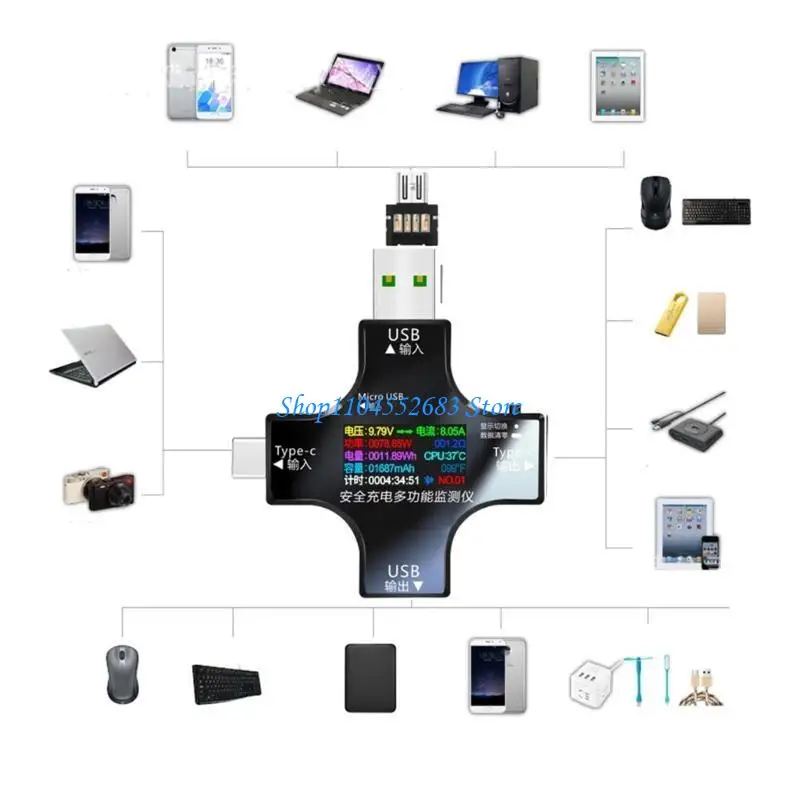 Y6GD Tester USB Power Meter 2 in 1 Multimetro digitale 3.6-36V 0-5.10A Tensione e Tester corrente, Type-C Voltmetro