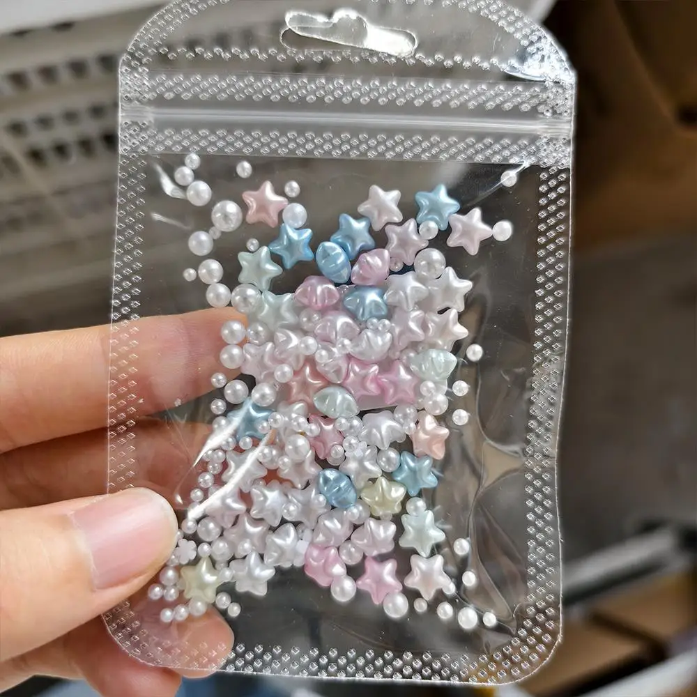 50Pcs Pearlescent Candy Color Star Heart Nail Charms Macaron  Love Pentagram White Pearl Nails Art Decorations Y2K Manicure Part