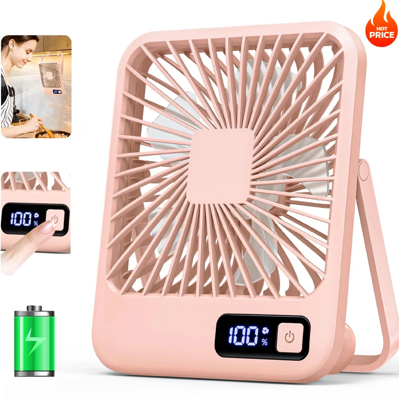 Desk Fan, Portable USB Rechargeable Fan, 180° Tilt Folding Personal Fan With Power Display, 5 Speeds Ultra Quiet Table Fan