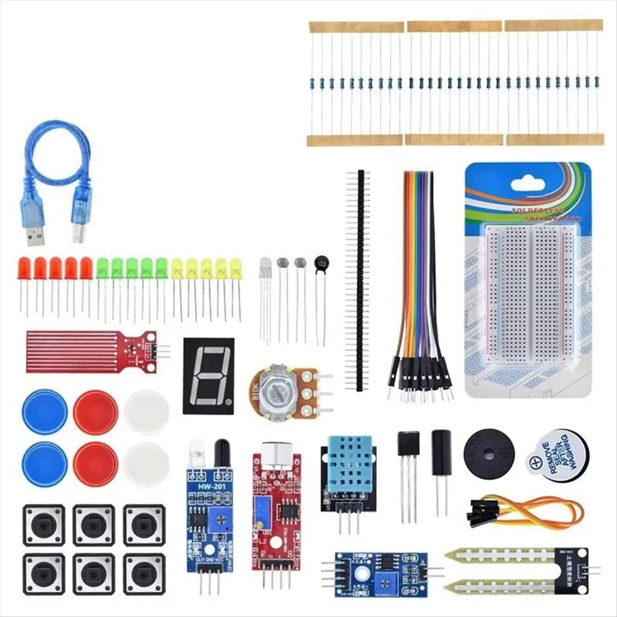 

(A32M) For UNO R3 Development Board 400 Hole Kit Switch Breadboard Sensor Obstacle Avoidance Module LED Lights Loose Parts,A