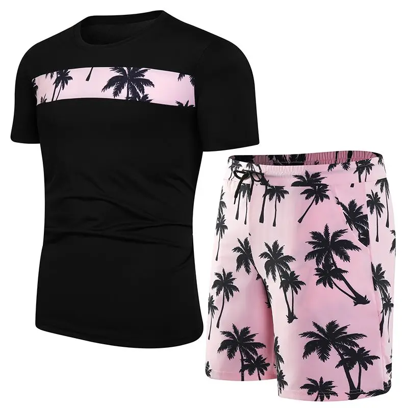 

Men Hawaiian Coconut Print Casual Short Sleeve Shirt and Shorts Set Summer Beach Outfit