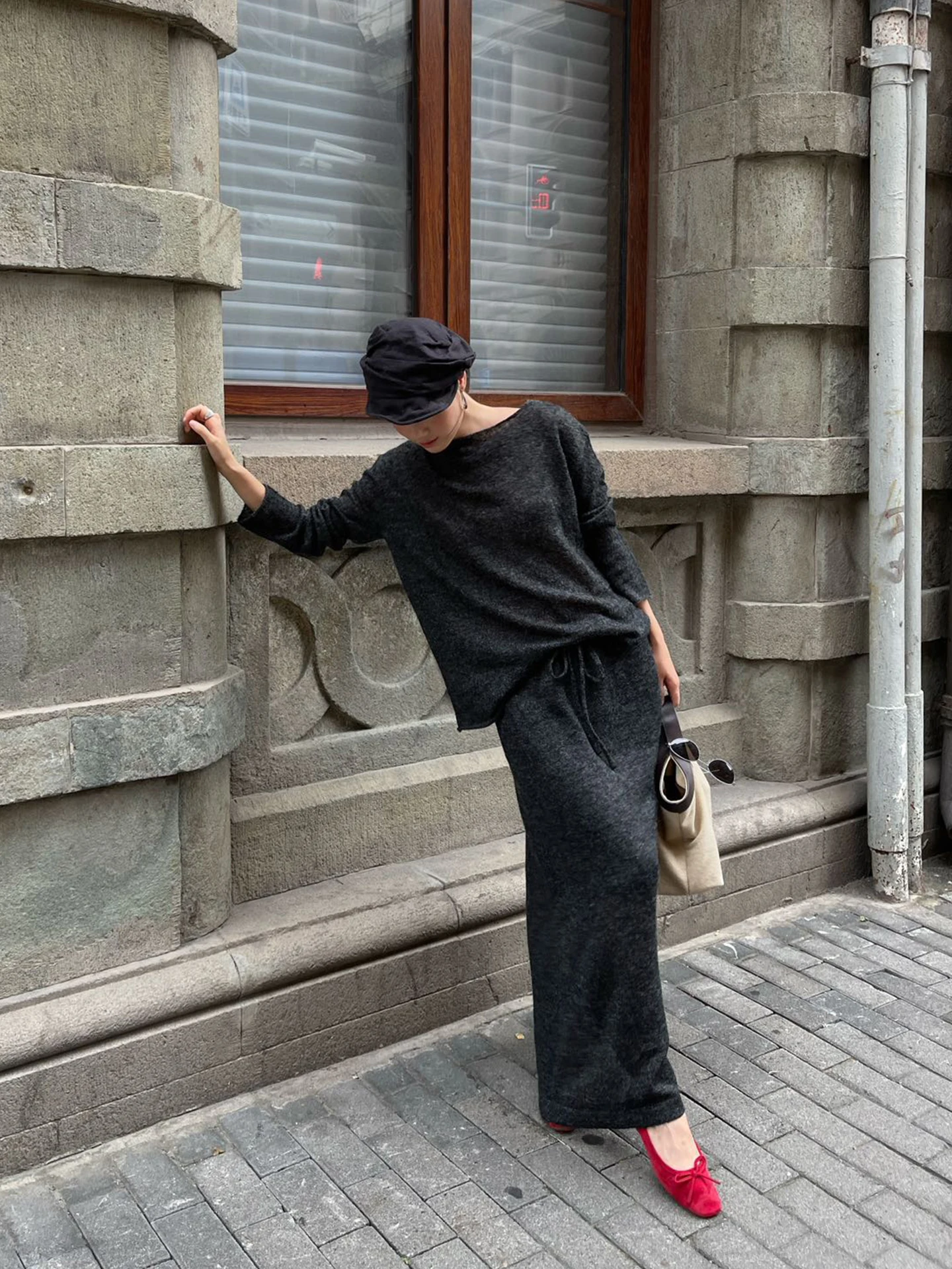 

PURITYYH Повседневный модный комплект в корейском стиле: шерстяной топ и юбка миди с высокой талией, свободный крой, осенний наряд для женщин