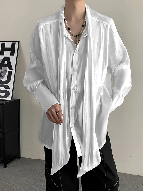 Xue Zhiqian Long Sleeve Pleated Silk Shirt Men Women Lightweight Sun Protection Floaty Euro Organza Ice Silk Shirt Casual Style