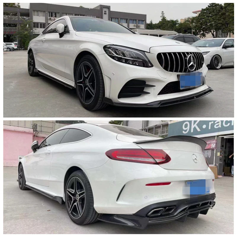 Carbon Fiber Bumper Front Lip +Rear Diffuser Spoiler Splitter + Side Skirts For Mercedes C-class C43 W205 Coupe 2019 2020 2021