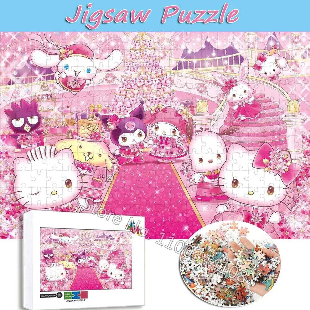 

Пазлы с персонажами мультфильмов Sanrio Hello Kitty Kuromi Melody Cinnamoroll Kawaii, детские игрушки, 300/500/1000 шт.