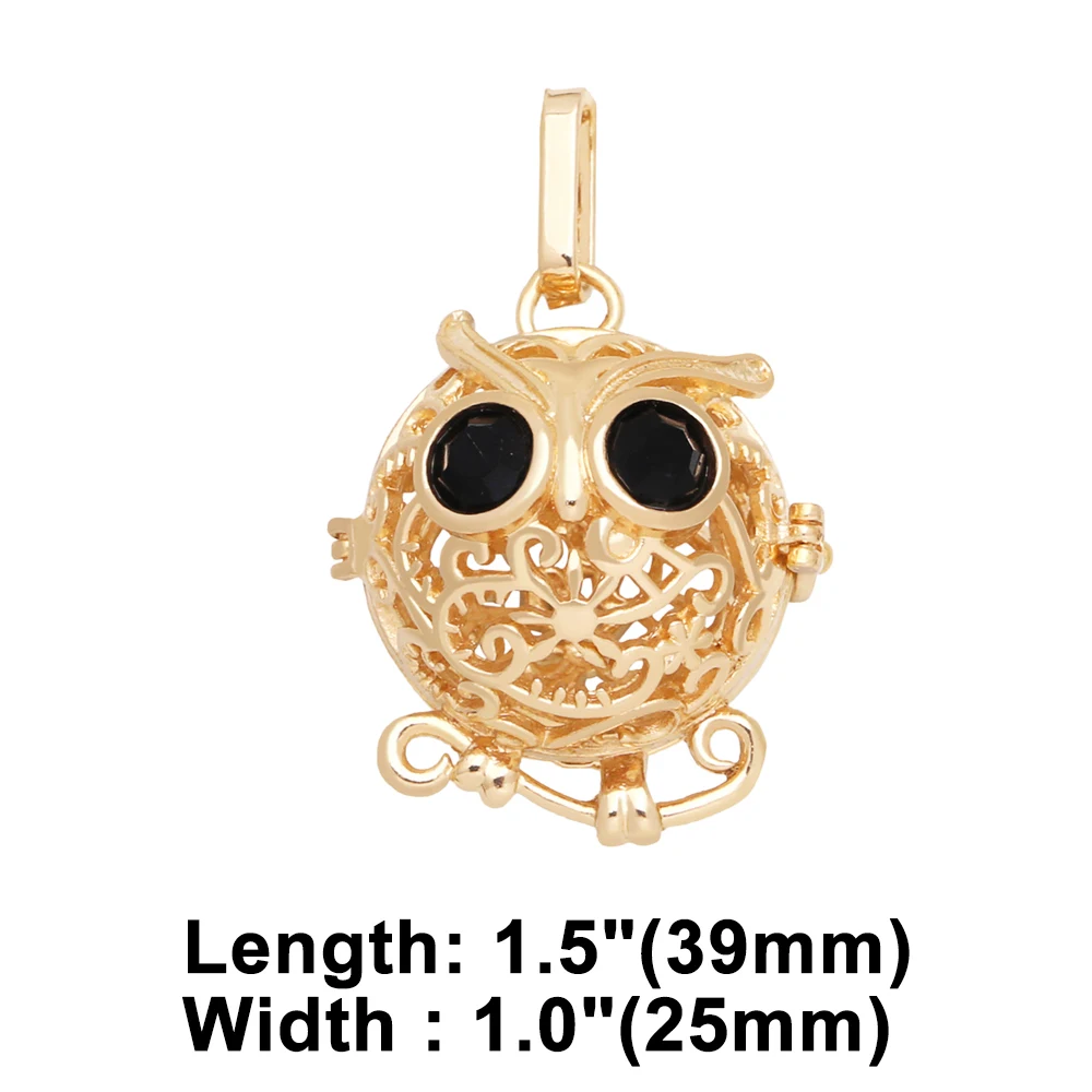 OCESRIO Retro Cute Owl Harmony Ball Pendant for Necklace Copper Gold Plated Wishing Ball Jewelry Making Supplies pdtb134