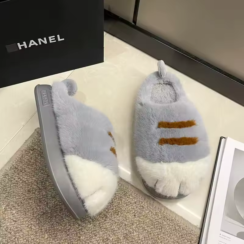 New Adorable Kitty Claw Slippers Women's Home Shoes Non Slip Furry Mules Female Fashion Warm Fluffy Slides Outdoor Cat Slippers - Image 5