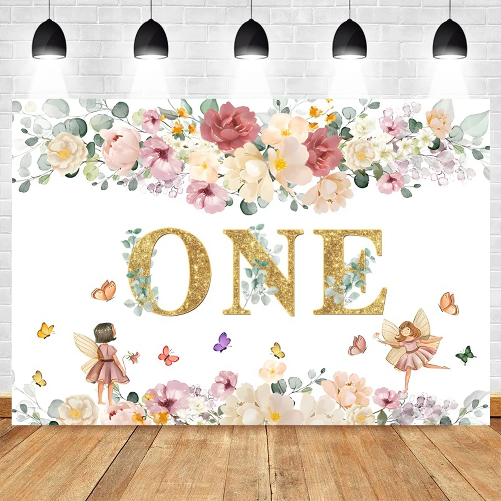 Newborn Baby Shower Backdrop Butterfly Flowers Princess Girl Happy Birthday Party Custom Photography Background Decor Banner