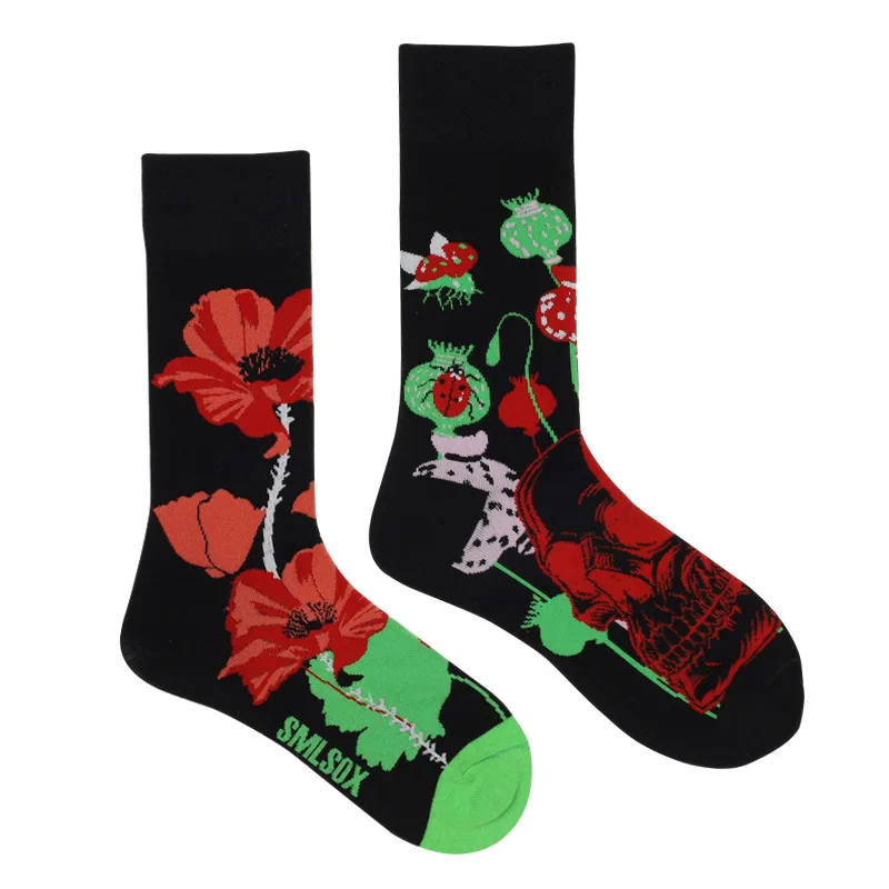 Flower Series | Men's and Women's Asymmetrical AB Socks Cartoon Illustration Trend  Duck Socks Sweet and Cute Different Colors