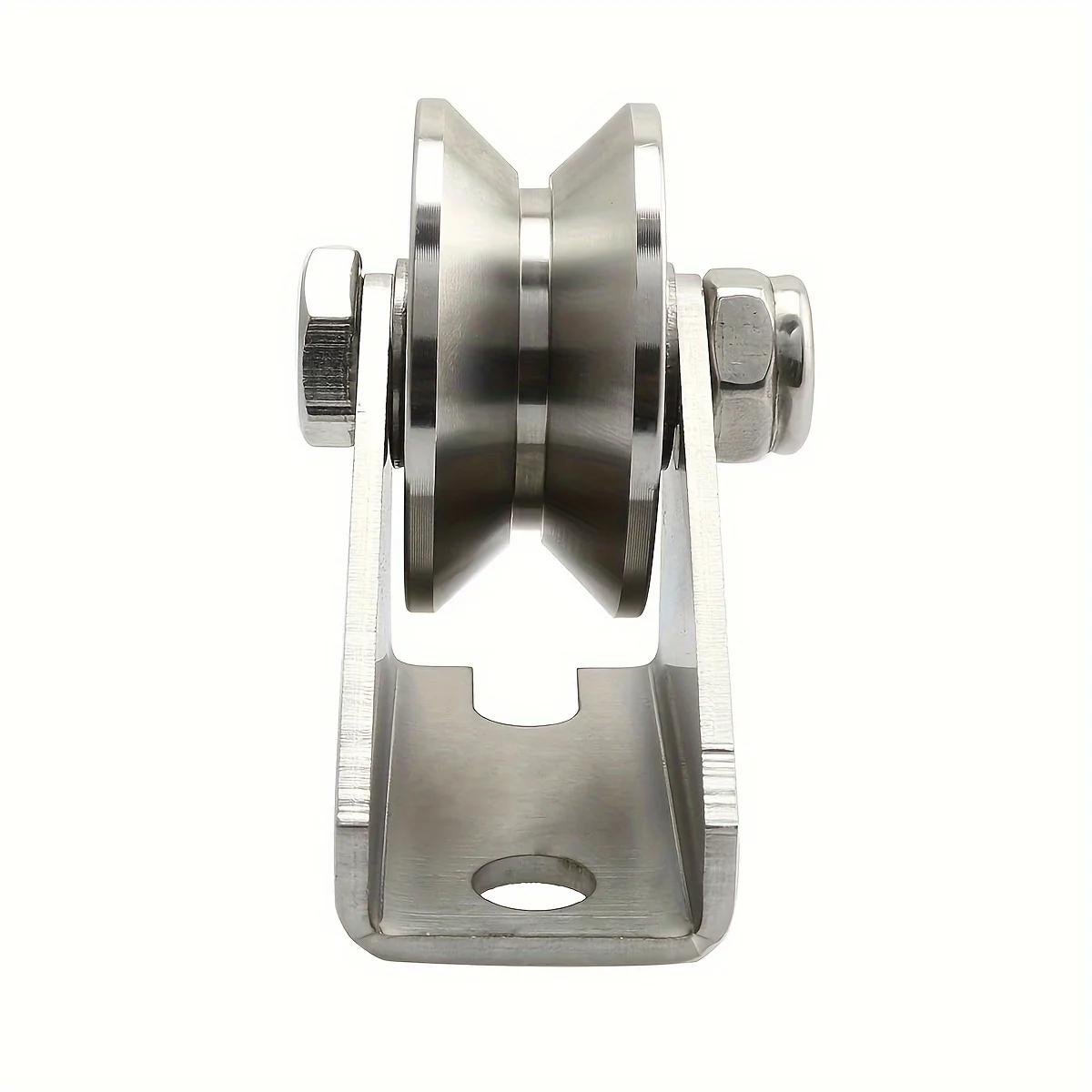 Detachable Oblique Stainless Steel V-Type Groove Sliding Wheel Roller Track Rail Fixed Pulley, Silver Tone