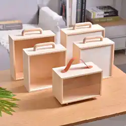 Wooden Transparent Box with Wooden Handle, DIY Acrylic Accompanying Gift Box, Red Leather Suitcase, Toy Storage and Display Case