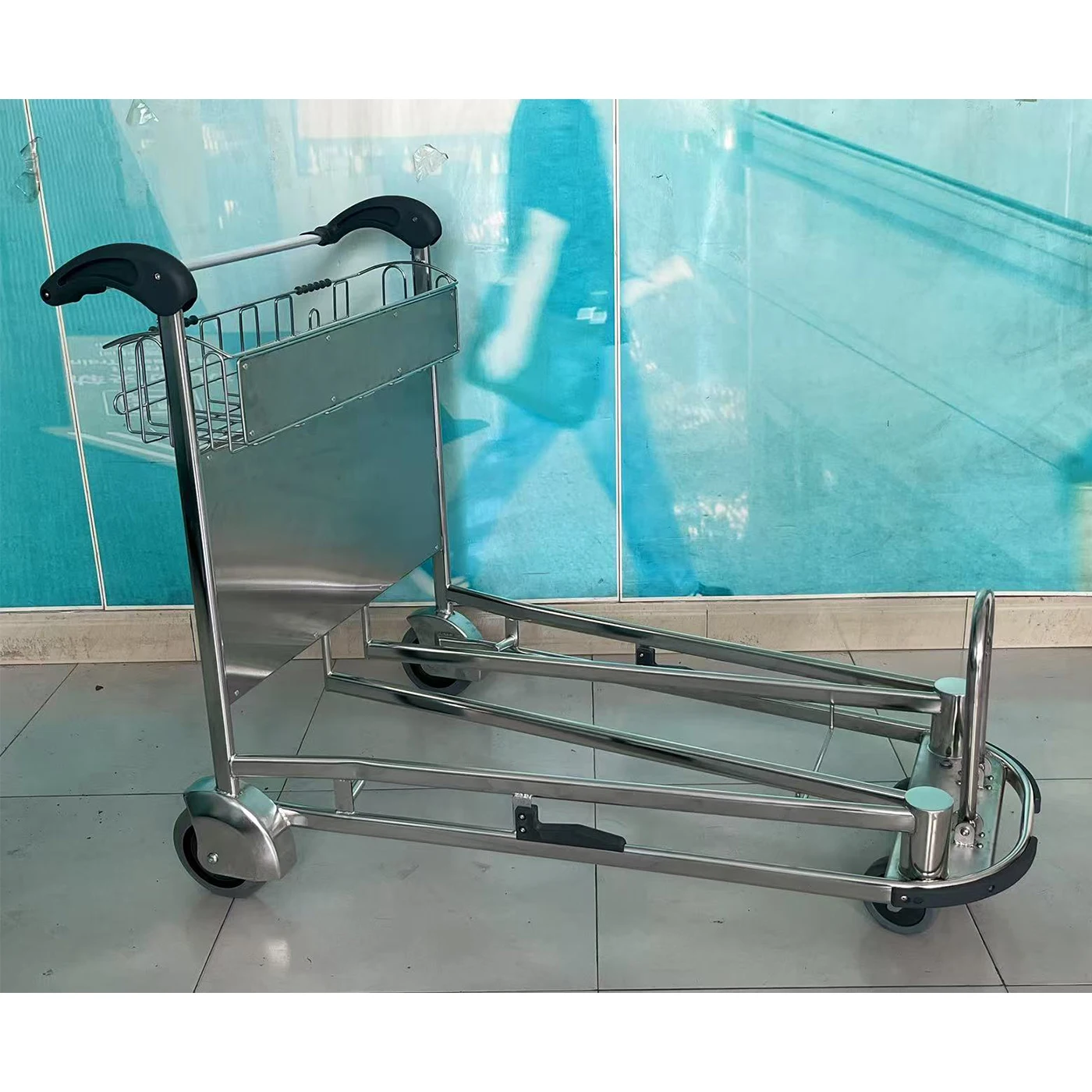 

Stainless Steel Airport Passenger Trolley With Upturn Chassis Multi-Purpose Metal Hand Cart & Trolley
