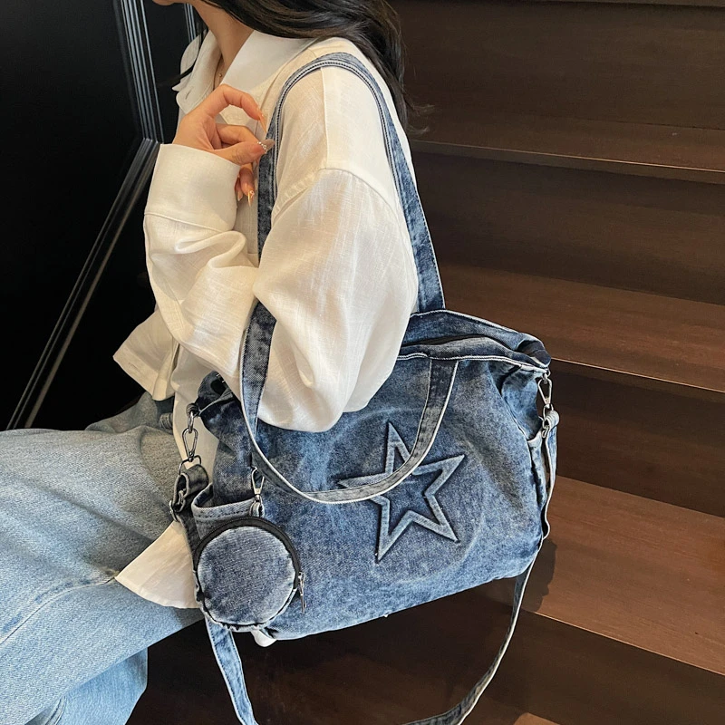 

High Quality Denim Shoulder Bag Women Handbag Female Designer Crosbody Bags Large-Capacity Wash Denim Girls Messenger bag