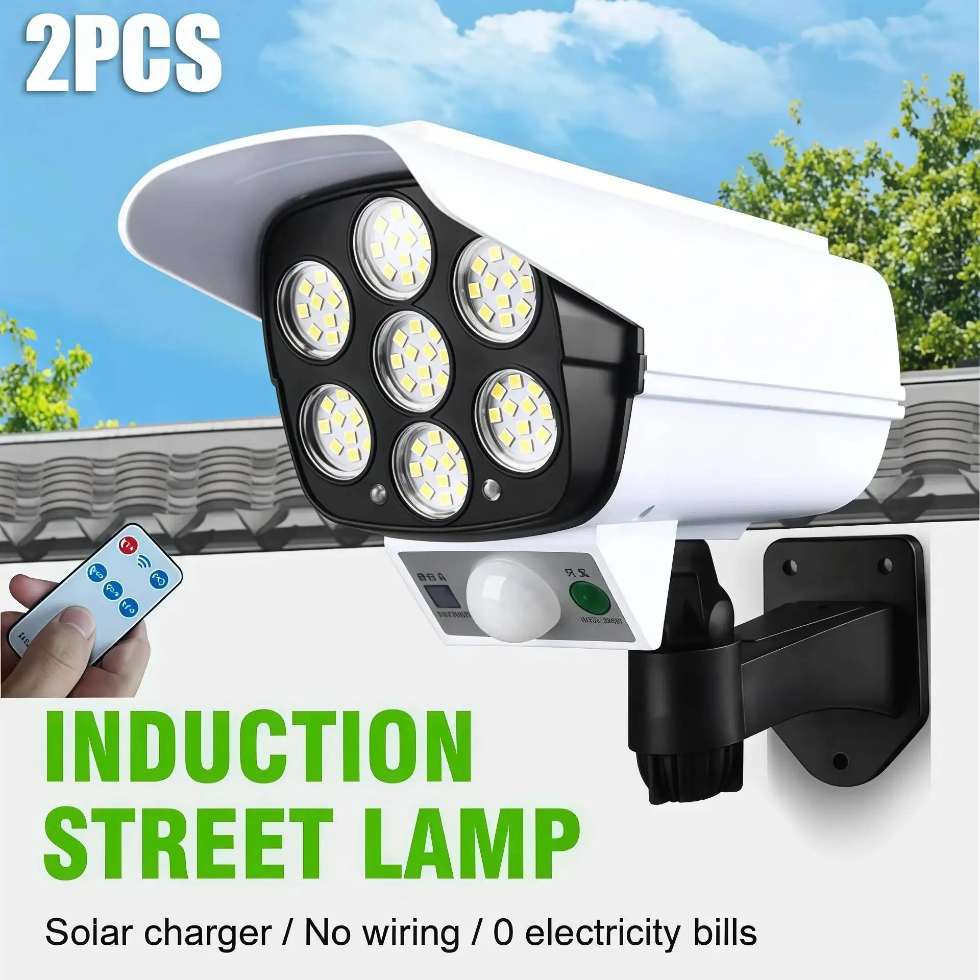 Solar Lights Outdoor Waterproof Motion Sensor Dummy Camera 77 LEDs Solar Spotlight Wall Street External Solar Lamp Garden Light