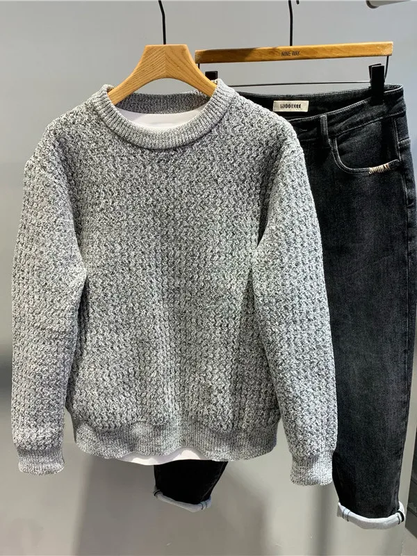 

Korean Sle Pure Color mat round Ne Knitted Sweater Men's Autumn Winter Loose Lazy Sle Soft Warm Base irt