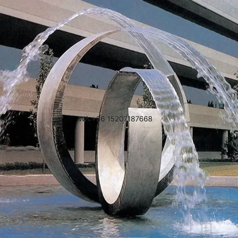 Wmwmnu Modern Stainless Steel Ring Fountain Sculpture Outdoor Abstract Water Feature for Plaza