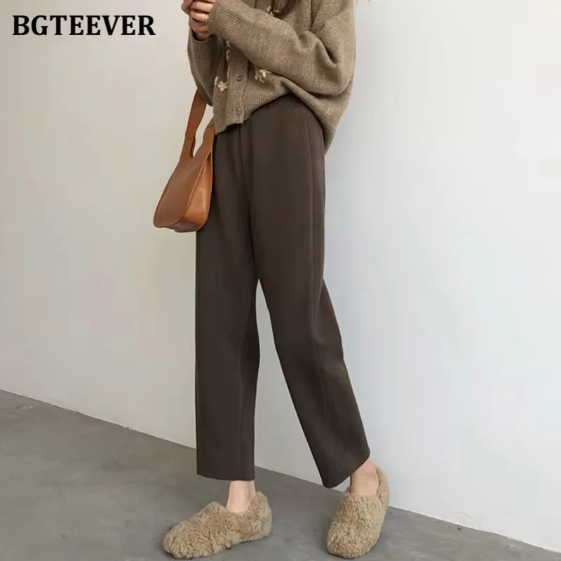 BGTEEVER Vintage Thick Loose Corduroy Pants for Women Autumn Winter Elastic High Waist Female Warm Harem Pants