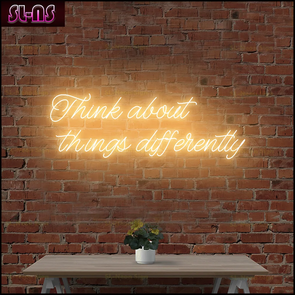 Custom Neon Sign Big 80x30cm Think about things differently Neon Light Sign Office Bedroom Wall Decor SignArt, Custom Sign Home