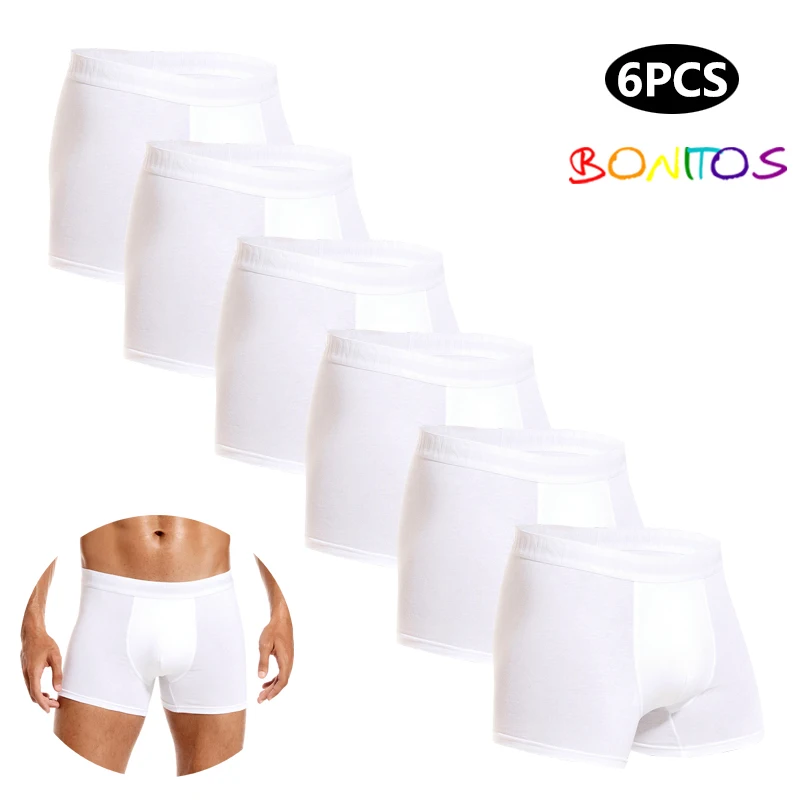 Lot de 6 boxers blancs en coton pour homme, sous-vêtements masculins de marque, slip sexy