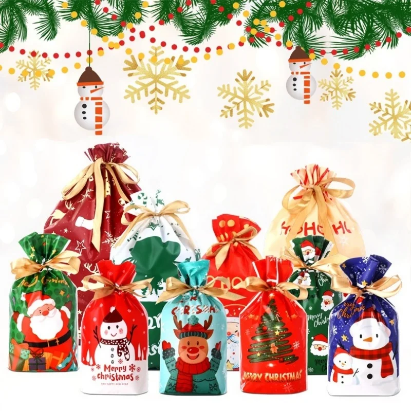 

50PCS Open Top Christmas Gift Packaging Pouches DIY Drawstring Xmas Supplies Party Snack Candy Decoration Kids Toys Pack Bag