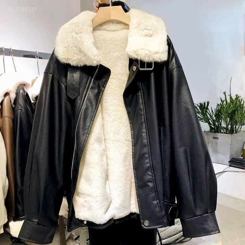 Streetwear Faux Fur Coat 2025 Winter Clothing Vintage Lamb Fur PU Thicked Warm Outwear Y2k Tops Causal Fashion Warm Jackets