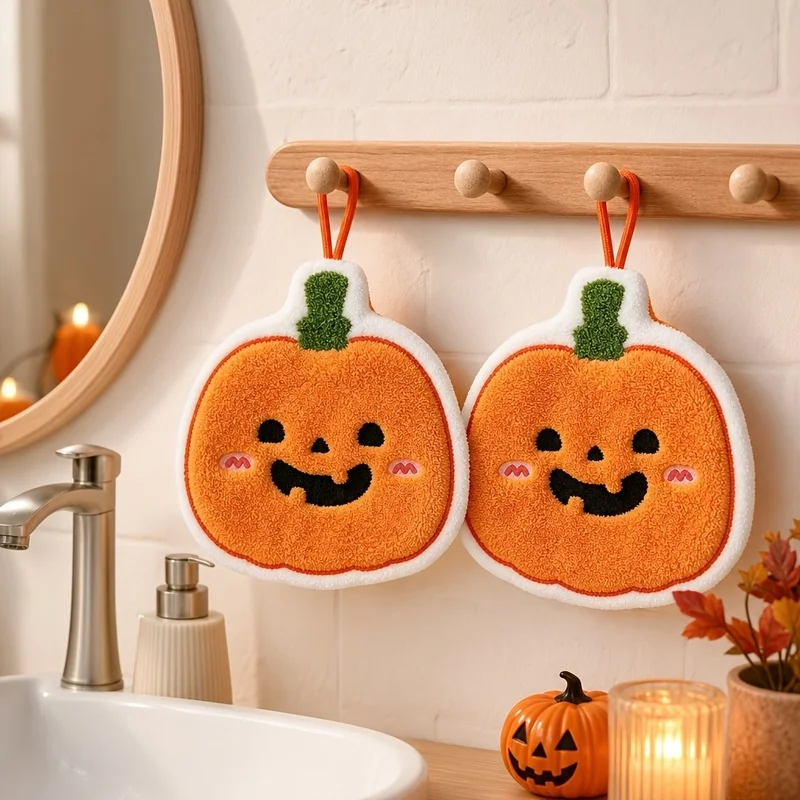Halloween Pumpkin Ghost Hanging Coral Velvet Towel