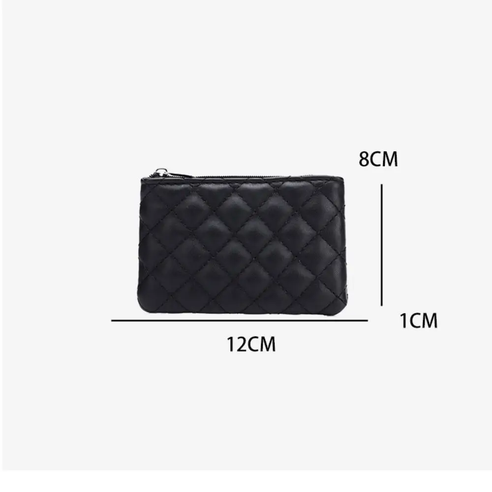 Tas uang portabel wanita, dompet kartu kredit kulit PU ringan ritsleting Rhombic