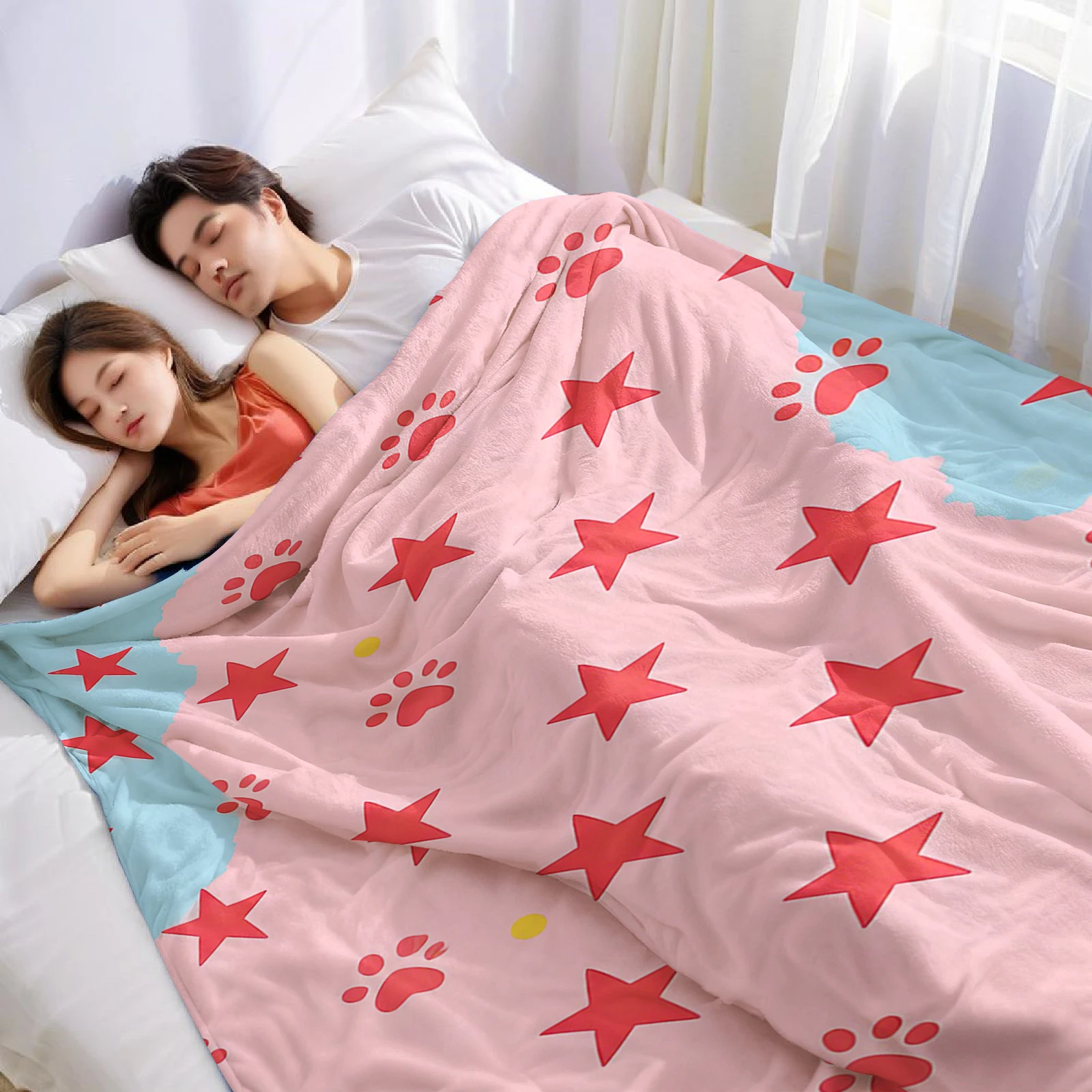 Star Paw Print Ultra Soft Sherpa Fleece Blanket Fluffy Warm Thick Throw for Sofa Bedroom Couch Holiday Home Decor Gift