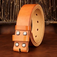 Sogefimen Cinturón para hombre sin hebilla Cinturones de cuero de plena flor para hombre Jeans de piel de vaca marrón negro 38 mm de ancho Cinturón 30 ''-42'' cintura