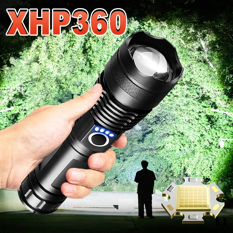 Super XHP360 LED Flashlight 18650 Usb Rechargeable High Power Tactical Flashlights XHP70 Powerful Torch IPX6 Waterproof Lantern