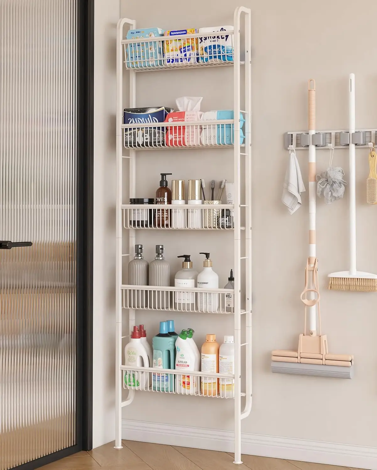 

Behind The Door Bathroom Shelf Narrow 5-Tier, Space-Saving Slim Storage Shelf Narrow Shelving Unit for Bathroom and Kitc
