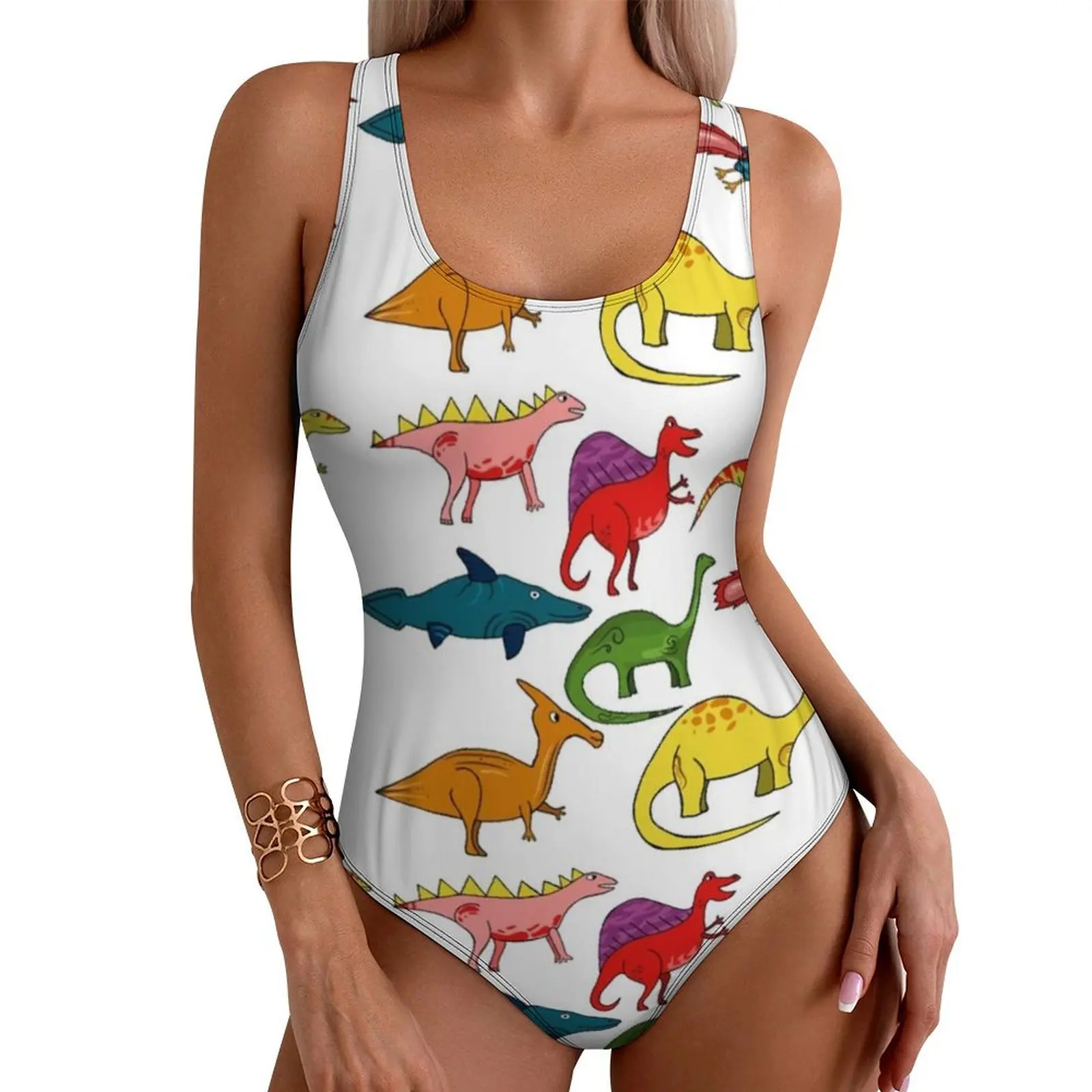 

Cartoon Dinosaurs Swimsuit Dinosaur Collection Swimwear One-Piece Beach Swimsuits Hollow Out Monokini Woman Push Up Beach Wear