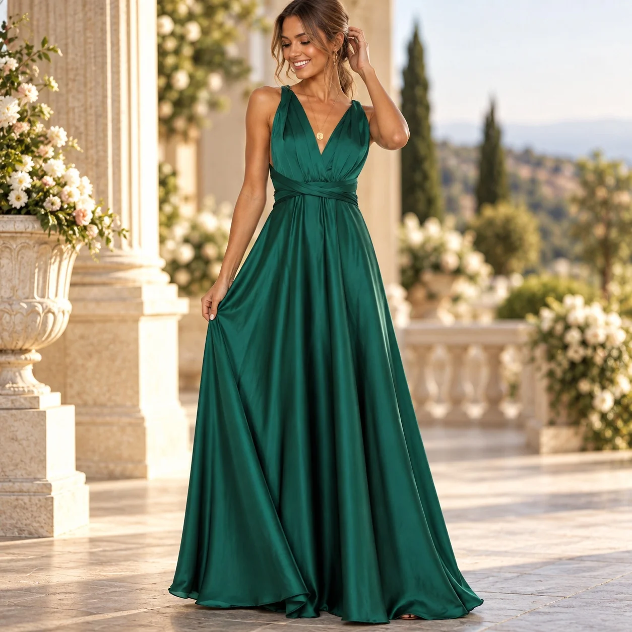 Dyed a Line Gown Loose Fit Sexy with Summer Evening Dress V Neck Sleeveless Maxi Length Elegant Banquet Evening Gown for Women