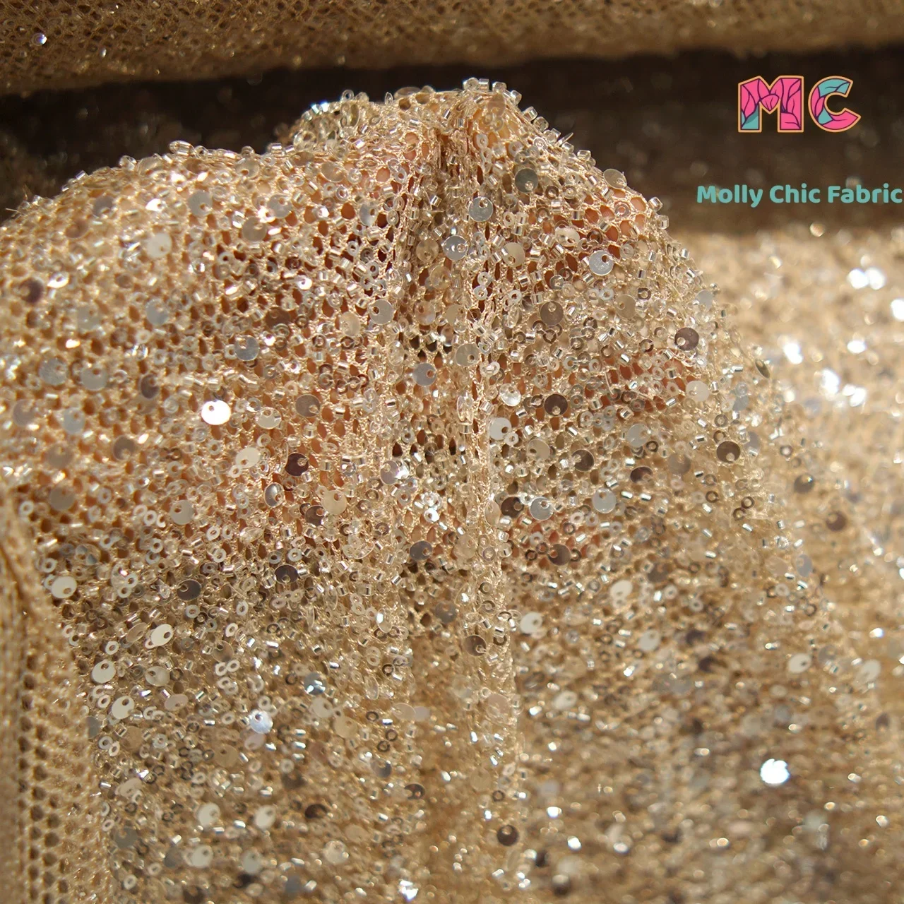 

Новая полая сетчатая ткань с блестками для ногтей, шитье свадебного платья, вечернего платья, сценического костюма, ткани «сделай сам» для шитья