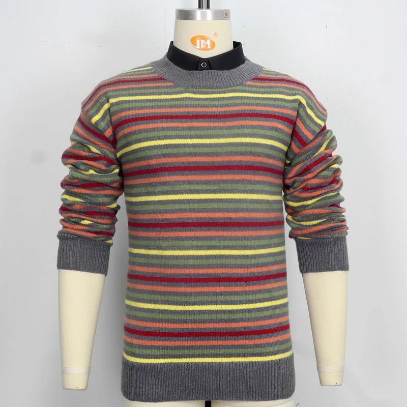 Novo outono inverno listrado camisola masculina pulôver casual jumper para masculino fino ajuste o-pescoço malhas pull homme tamanho M-XXXL sy0206