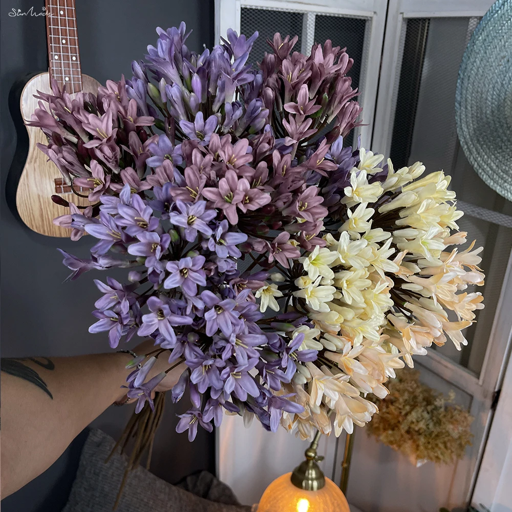 SunMade Vintage Agapanthus Fake Flowers Autumn Decore Flowers Home Decoration Flores Artificiales Fall Wedding Accessaries DIY