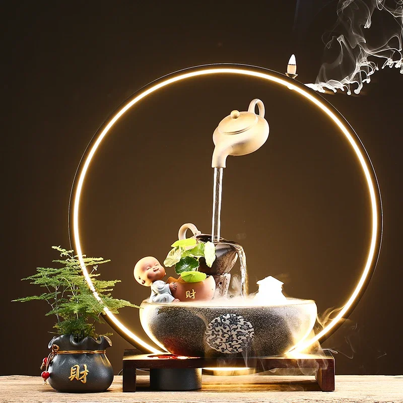 Backflow Smoke Waterfall Incense Burner Zen Garden Teapot Fish Tank Incense Burner with Plug Incienso Quemador Incense Holder