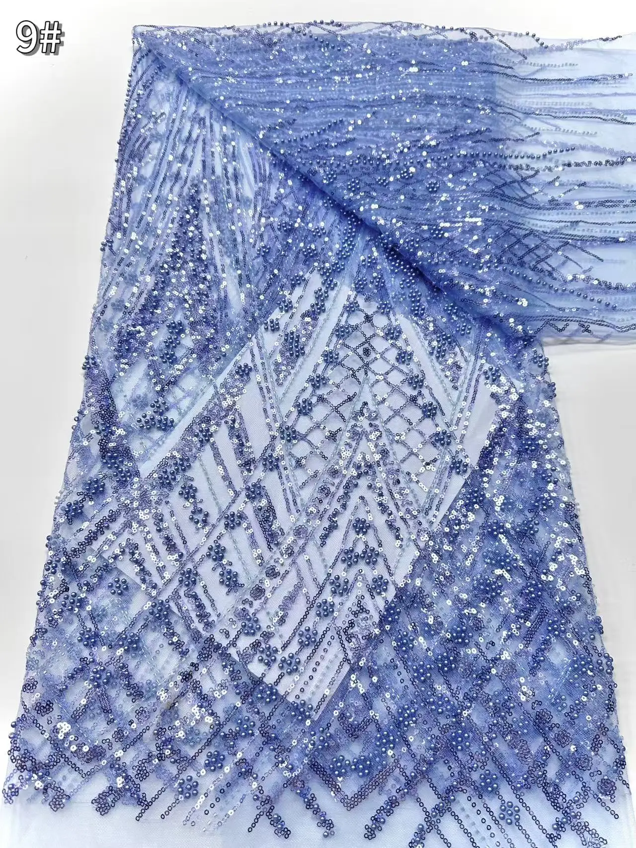 

Blue 2025 New Beauty Navy Blue Tulle Lace Fabrics with Heavy Beaded High Quality African Sequins French for Wedding DressCC1236